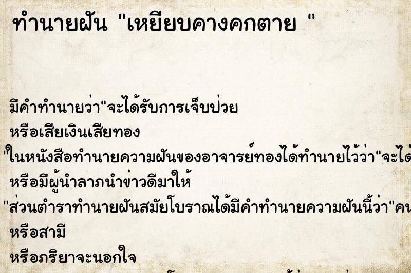 ทำนายฝัน เหยียบคางคกตาย 